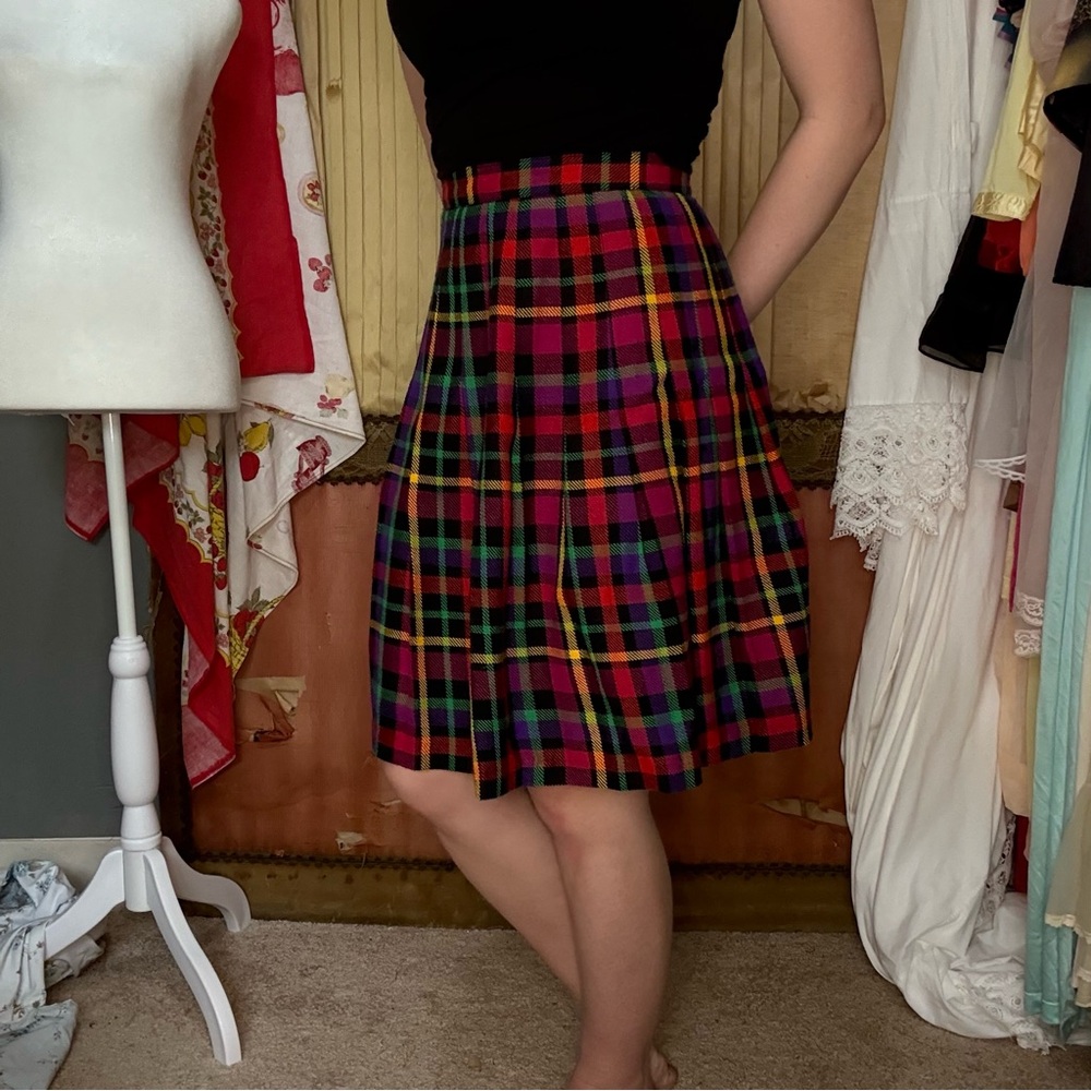 Vintage 1980’s San Moire Colorful Plaid Skater Skirt